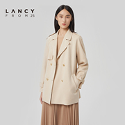 LANCY/悦朗姿2023春季翻领风衣双排扣女收腰显瘦设计感高级