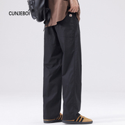 薄款黑色休闲裤男直筒裤，2024夏季男士，宽松大码男生伞兵长裤子