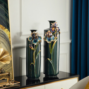 珐琅彩陶瓷花瓶摆件高端新中式客厅书房玄关插花装饰品酒柜博古架