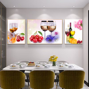 晶瓷镶钻餐厅装饰画三联水果有框画客厅墙挂画饭厅单联金属框壁画