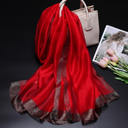 喜婆婆披肩红色高端真丝羊毛，围巾女春秋，夏薄款丝巾本命年妈妈礼物