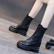 GG。香港内增高马丁靴女冬季2023百搭厚底真皮中筒女靴春秋款