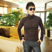 定制秋季韩版男士修身咖啡色高领长袖T恤纯棉打底衫紧身纯色内衣