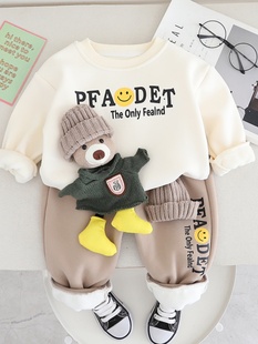 匹克企鹅婴儿衣服，秋冬季加绒保暖纯棉卫衣，套装7-9个月1-2岁男童宝