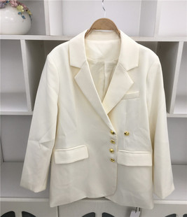 春季西装领长袖中长款白色，宽松休闲白色，西装西服女外套夹克上衣