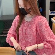 法式雪纺衬衫女长袖2024秋季新款漂亮减龄洋气小衫碎花遮肚子上衣