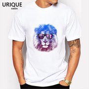 莫代尔T恤男炫酷墨镜狮子白虎猎豹动物图案印花搞怪个性圆领短袖