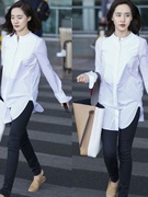 2024年春秋立领纯棉白衬衫女韩版中长款大码显瘦性感长袖衬衣