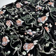 新中式国风旗袍裙料服装面料加厚黑色韩国绒布料重工刺绣亮片布头