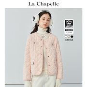 拉夏贝尔/La Chapelle秋冬季圆领单排扣小香风短款羽绒服外套上衣
