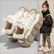 比特龙女童鞋子冬季2024儿童运动鞋旋转扣女孩老爹鞋皮面