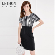 LEIHON/李红国际商场同款夏季前拉链条纹H版中长款雪纺裙女