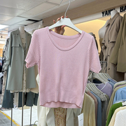 十三行2024春韩版女装毛衣纯色百搭上衣低圆领短袖针织T恤女