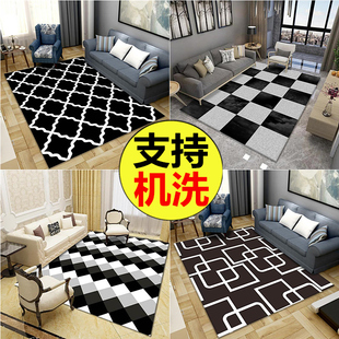 现代简约地毯客厅茶几毯书房卧室床边毯时尚黑白条纹满铺大地毯垫