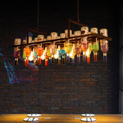 酒吧台玻璃复古工业风，y酒瓶装饰餐厅吊灯创意，个性铁艺术理发店灯