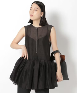 日本贵牌设计师款名媛，减龄无袖透视衬衫后背，蝴蝶结裙摆背心上衣女