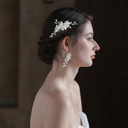 o598陶瓷花手工新娘，发饰优雅白色发梳新娘结婚造型，婚礼头饰套装
