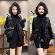 冬季韩版时尚西装领假两件羽绒棉马夹女无袖背心外套坎肩马甲