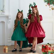 欧美圣诞节女童连衣裙儿童礼服拖尾裙姐妹装泡泡