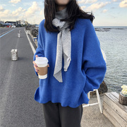 宝石蓝毛衣女慵懒风，时髦洋气小众加厚保暖高级感克莱因蓝针织外套