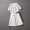 欧洲站女装2022年V领条纹洋气衬衫白色半身短裙套装夏季欧货