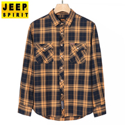 jeep男士宽松休闲衬衫2023春季百搭格子翻领衬衣外套长袖上衣