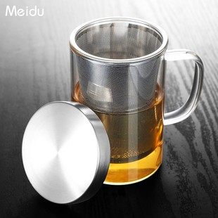 茶水分离杯泡茶杯办公室，带把手过滤茶叶大容量创意玻璃喝水杯子