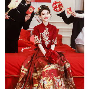 红色马面裙敬酒服2024新娘新中式婚服订婚礼服，套装小个子夏季