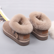雪地靴女鞋棉靴真皮，棉鞋冬季防滑女靴子，厚底加绒兔毛短靴