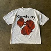 王有病工作室！重磅不透！strawberry草莓复古街头情侣装短袖T恤