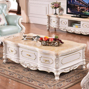 天然大理石茶几欧式茶几电视柜组合套装客厅实木雕花白色描金茶几