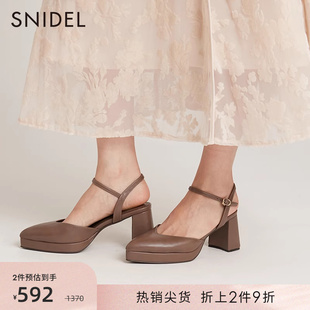 SNIDEL秋冬款时髦淑女纯色尖头浅口粗高跟单鞋SWGS225603
