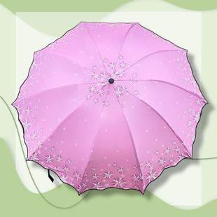 晴雨两用黑胶伞十骨加大双人，遮阳太阳伞三折叠便携荷叶边雨伞女