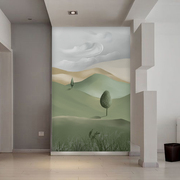 2023侘寂风玄关背景墙，壁纸入户进门墙布，3d客厅立体大型壁画