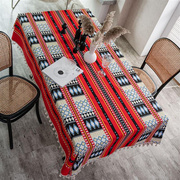复古民宿波西米亚风格，印花棉麻台布桌布家用盖巾流苏，花边民族风