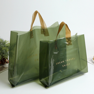 高级感女装服装胶袋透明绿色手拎袋袋清新衣服包装塑料袋定制