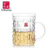 一屋窑高硼硅耐热玻璃，编织模纹绿茶杯，泡茶三件盖杯fh-3488s2s3
