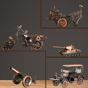 复古铁艺摩托车摆件汽车，模型金属工艺品，客厅电视柜酒柜书架装饰品