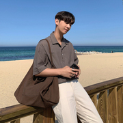 mrcyc夏季韩版男士短袖衬衫，潮流帅气寸衫薄款青少年，棉麻休闲衬衣