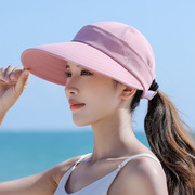 夏季女帽防紫外线沙滩，遮阳帽骑车防风帽空顶，可拆卸太阳帽大檐