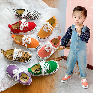 韩版儿童帆布鞋夏季女童，小白鞋春秋男童，时尚豹纹板鞋宝宝格子布鞋