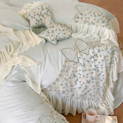 轻奢蕾丝刺绣四件套全棉120支长绒棉床上用品小清新纯棉床单被套