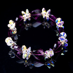 生日礼物奥地利元素水晶手链，弹性手串紫色花手串，饰品时尚甜美女