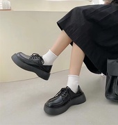 小皮鞋女英伦风2023春夏学生大头复古黑色绑带厚底jk单鞋