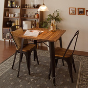 美式乡村餐桌复古铁艺实木方形，饭桌小方桌餐厅，咖啡奶茶店桌椅组合