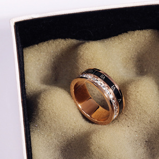 个性可转动罗马数字钛钢镀18K玫瑰金戒指尾戒女食指指环戒子情侣