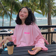 Dazi金大支卡通印花长袖T恤女2024春装粉色减龄休闲宽松上衣