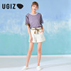 ugiz夏季女装韩版时尚，休闲网纱两件套上衣波点t恤女ubtc621-5