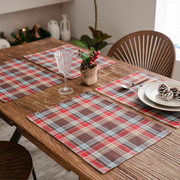 北欧圣诞格子餐垫苏格兰氛围，隔热餐布西，餐桌垫学生餐巾拍照背景布