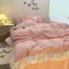 高档韩式床上用品纯色少女心紫色荷叶边四件套床裙公主风1.8双人